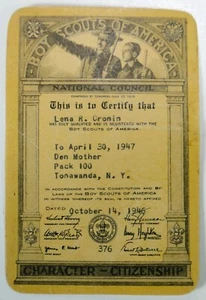 1946 Vintage DEN MOTHER CERTIFICATION CARD, Cub Scouts BSA identification, LOOK! - Picture 1 of 2