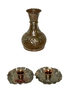 Set/3 Gregorian Copper Satin Candlestick Candle Holders 6” Egyptian Bud Vase lot - Picture 1 of 8