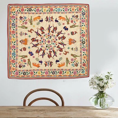 Gujrati Hand Embroidered, 4.3 X 4.9 ft Kids room Wall Hanging Tapestry, Textile - Image 1 of 4