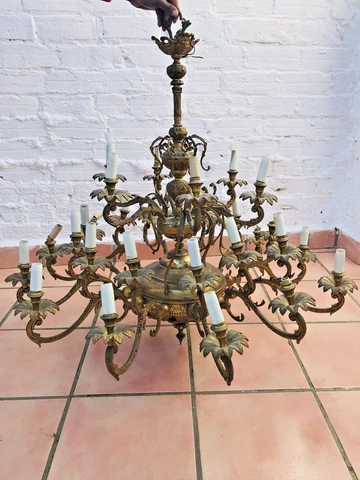 HUGE Antique Bronze Chandelier 30 Lights 18 Arms Spanish Colonial 3.5 ft WIDE Cover