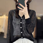 Women Knitted Sweater Coat Cardigan Tops Thin Jumper V Neck Faux Silk Jacket