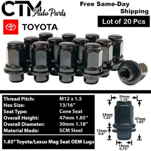 20Pcs 1.85" TALL BLACK TOYOTA LEXUS SCION FACTORY OEM MAG SEAT LUG NUT M12x1.5 - Picture 1 of 4