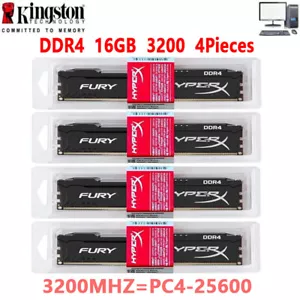 HyperX FURY DDR4 64GB 3200 PC4-25600Desktop RAM Memory DIMM 288pin 1.2V 4X16GB - Picture 1 of 13