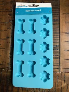 Silicone Mold | Dog Bones & Paws | 8" x 4" Aqua Blue Mold | Makes 11 Treats - Picture 1 of 5