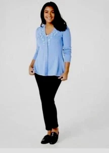 Isaac Mizrahi Live! Button-Front Embellished Peplum Cardigan BLUE Size Large NWT - Picture 1 of 17