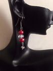 (Rr3) Hadmade In  Uk , Ruby Red Faceted Real Crystal Dangle  Drop Earrings New