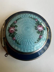 VINTAGE GUILLOCHE ENAMEL COMPACT WITH MIRROR  - Picture 1 of 14