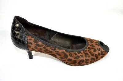 Donald J Pliner Mujer Zapatos Tacones Tela Negra Punta Vestido Leopardo 8 M Foto 1 de 4