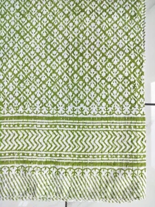 Indian Green Hand Block Print Kantha Bedspread handmade Quilt Throw Blanket - Picture 1 of 6