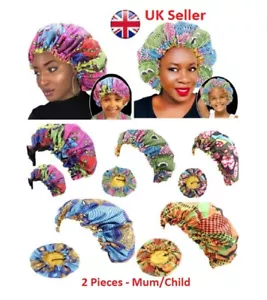 Mama Baby Afrikanisches Muster Druck Ankara Satin Haube Turban Mütze Damen Kind 2tlg - Bild 1 von 22