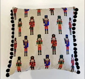 Christmas Soldiers Design Cushion Cover With Pom-poms 16” - Picture 1 of 1