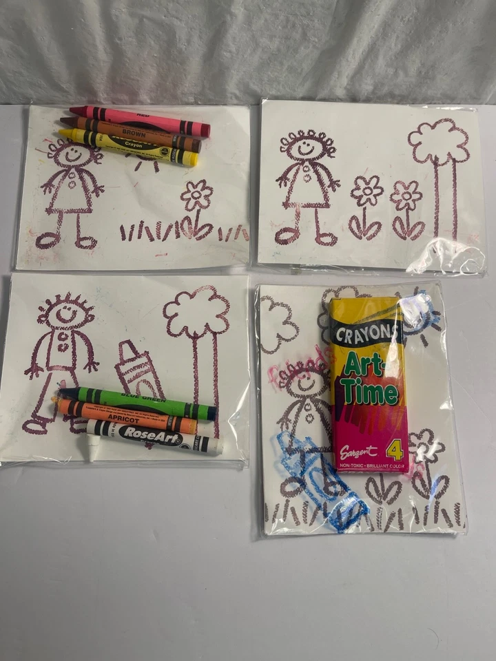 Set of 4 Handmade Handstamped Cards with Crayons - Image 1 of 4