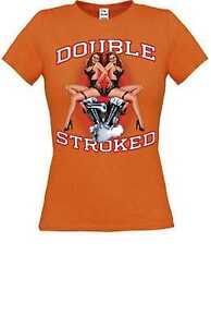Women T Shirt IN Orange With Biker- & Chopper Motif Model Double Stroked