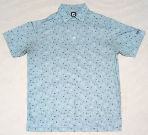 Footjoy Polo Shirt Mens Large Blue Golf Wine Bottle Grapes Print Stretch Tech - Picture 1 of 6