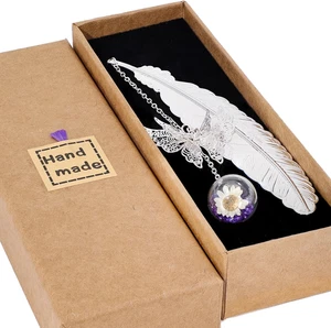 Silver Feather Bookmark with Butterfly Charm – Christmas Gifts for Women, Mum &  - Imagen 1 de 12