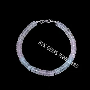 Natural Multi Color Aquamarine Beaded Bracelet, 6.5mm Multi Aquamarine Faceted - Picture 1 of 3
