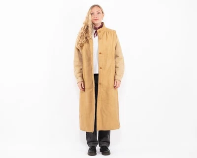 Abrigo de piel de oveja beige vintage años 80 para mujer M largo maxi hombros estructurados Foto 1 de 4