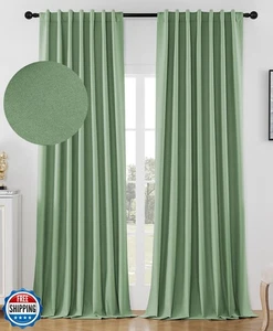 Joydeco Linen Blackout Curtains for Bedroom 90 Inches Long Back Tab/Rod Pocke - Picture 1 of 5