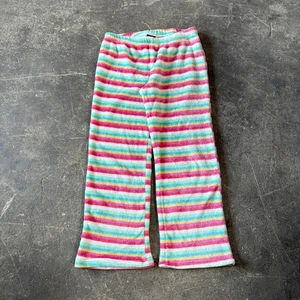 Delia's Plush Pajama Pants Womens L Striped Pink Green White Soft Loungewear - Picture 1 of 9