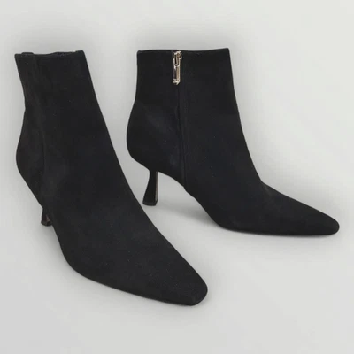 SAM EDELMAN Samantha Negro Gamuza Cremallera Steampunk Bruja Gatito Tacón Botines 8M Foto 1 de 4