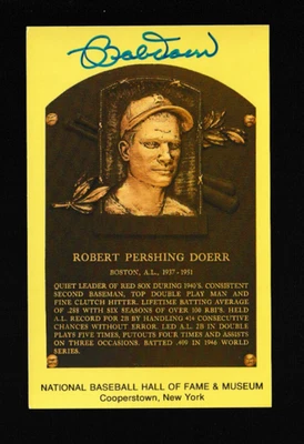 Autographed BOB BOBBY DOERR Hall of Fame Gold Plaque Post Card Authentic EX+ - Image 1 of 2