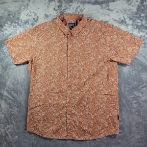 Patagonia Hawaiian Button Down Shirt Mens XL Orange Floral Print Short Sleeve - Picture 1 of 5