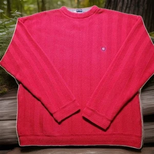 Ralph Lauren Chaps XL Red Chunky Knit Sweater Hand Framed 100% Cotton - Picture 1 of 5