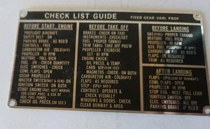 Placa guía de lista de verificación de aviones vintage  - Imagen 1 de 5