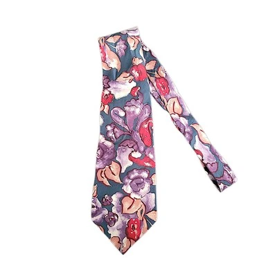 Corbata de cuello vintage Zylos George Machado italiana seda floral púrpura rosa azul rojo Foto 1 de 2