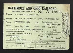 Baltimore and Ohio Railroad 1961 pase de viaje para empleados - Imagen 1 de 2