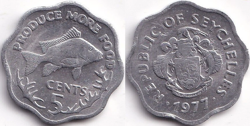 5 Cents 1977 Seychelles Armoiries - Produce More Food - FAO - Poisson empereur - Photo 1/1