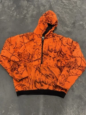 Vintage Cabelas Dry Plus Blaze Orange Camo Pullover Fleece Sweater 1/4 Zip XL - Image 1 of 4