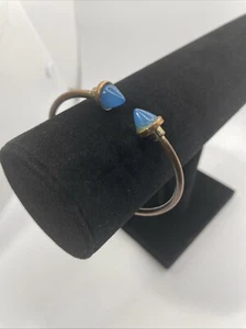 Vintage Brass Style Turquoise Blue Glass Like Spike Tip Cuff Bracelet - Picture 1 of 8