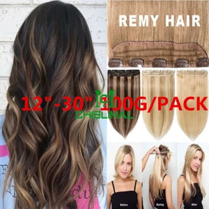 Full Head Remy Clip In Human Hair Extensions One-Piece Custom black Up To 32inch - Picture 1 of 36