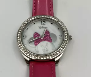 Orologio Minnie Mouse Accutime Lunetta Cristallo con Fiocco Rosa e Cinturino in Pelle. - Foto 1 di 4