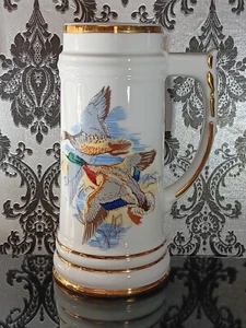 Viletta Mallard Ducks Beer Stein Gold Embossed Porcelain Fine China Oregon USA - Picture 1 of 5