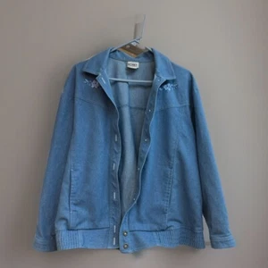 Koret City Blues Floral Embroidered Blue Denim Jacket Women's size Large, L - Picture 1 of 5