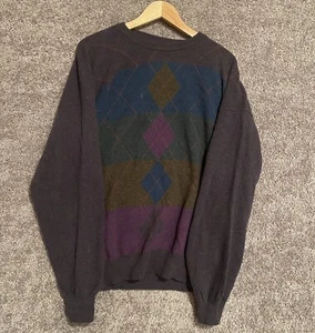 Vintage 80s 90s chaps ralph lauren lambswool argyle knit sweater L multicolor - Picture 1 of 5