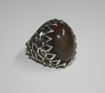 SILVER MEN RING With AQEEQ Yemeni Agate kabdi Handmade  خاتم عقيق يمانى كبدى (2) - Image 1 of 4