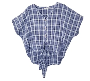 Camisa Paris To Tena Mujer Talla Pequeña Azul Blanco A Cuadros Corbata Frontal De Gran Tamaño - Imagen 1 de 14