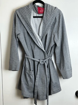 Xhilaration   hooded bathrobe in gray with blue polka dots. Size  L/XL - Image 1 of 4