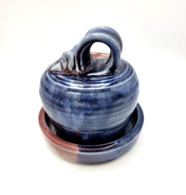 Hand Thrown Pottery Covered Butter Plate Dome 5” T x 4" W 1.25" x 4.75” Plate - Image 1 of 4