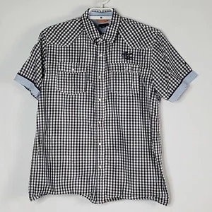 Tommy Hilfiger Sz XL Pearl Snap Shirt Women Plaid Short Sleeve 100% Cotton Top - Picture 1 of 9