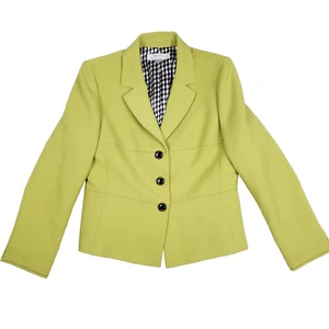 Blazer Tahari aderente stile carriera 14 bottoni verdi davanti pied de poule foderato ufficio - Foto 1 di 10