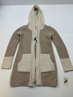 NWT Max Studio Youth Small Long Cardigan Sweater Beige Hooded - Image 1 of 4