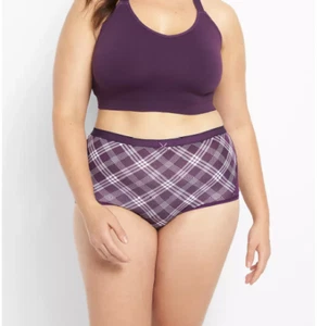 CACIQUE Cotton BRIEF Lace Trim Panties PLUS 18/20 PURPLE PLAID Lane Bryant NWT - Picture 1 of 1