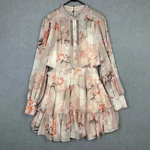 Forever New Dress Womens 14 Beige Pink Floral Tiered Smock Cut Out Side Lined - Picture 1 of 7