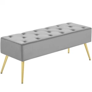 Modern Ottoman Bench Velvet Footstool Bench Upholstered Footrest Stool Entryway - Picture 1 of 50