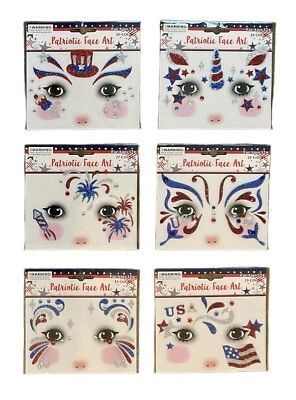 Arte facial patriótico brillo tatuajes temporales rojo blanco azul 4 de julio equipo EE. UU. Foto 1 de 4