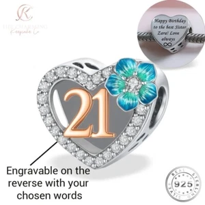 Dije de cumpleaños 21 genuino plata esterlina 925 - personalizado/grabado - Imagen 1 de 7